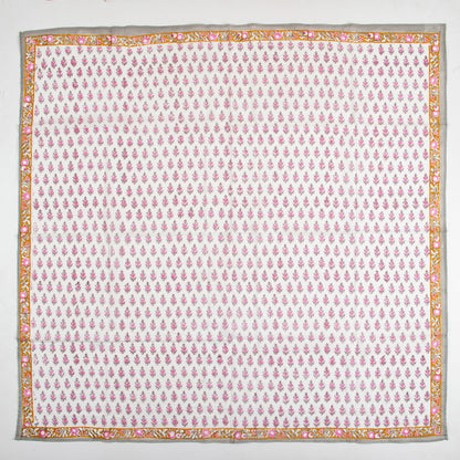 Pink Bloom Hand Block Printed Traditional Cotton Floral Scarf