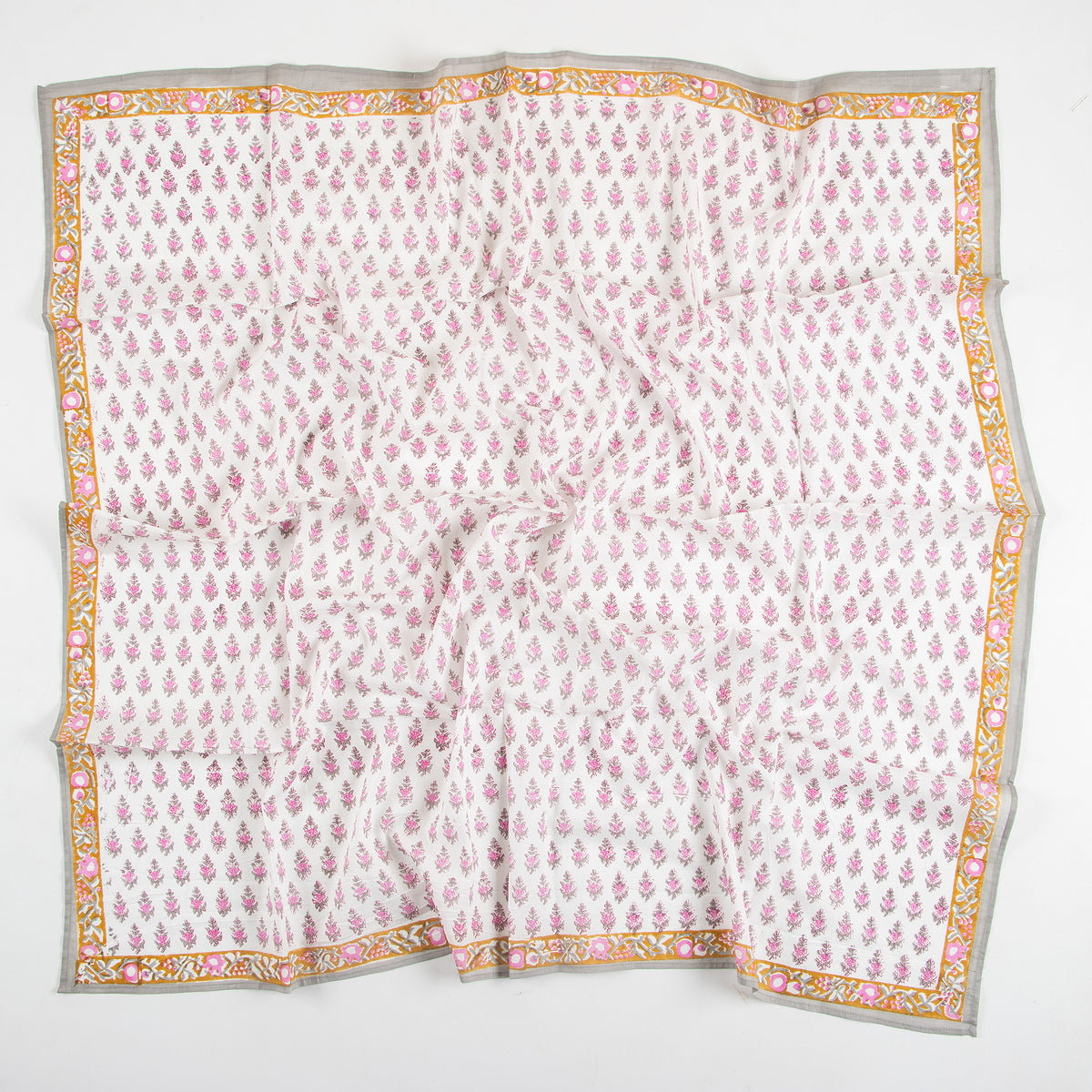 Pink Bloom Hand Block Printed Traditional Cotton Floral Scarf