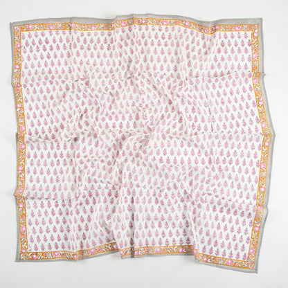 Pink Bloom Hand Block Printed Traditional Cotton Floral Scarf