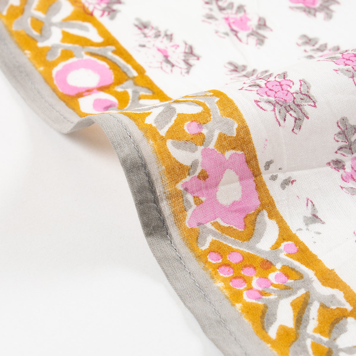 Pink Bloom Hand Block Printed Traditional Cotton Floral Scarf
