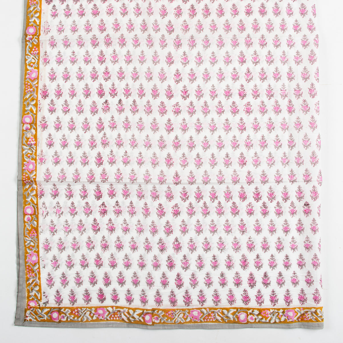 Pink Bloom Hand Block Printed Traditional Cotton Floral Scarf