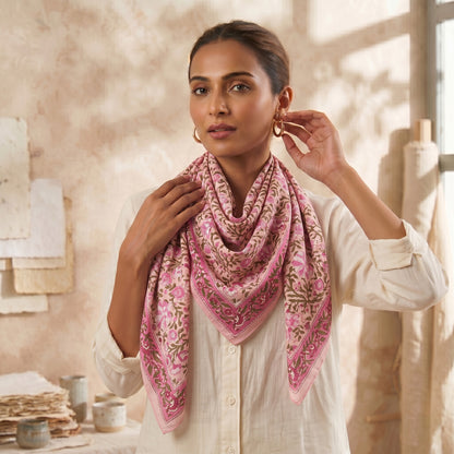 Pink Handmade Cotton Soft Neck Wrap Scarf For Women