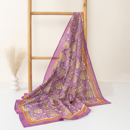 Purple Floral Block Printed Cotton Scarves For women