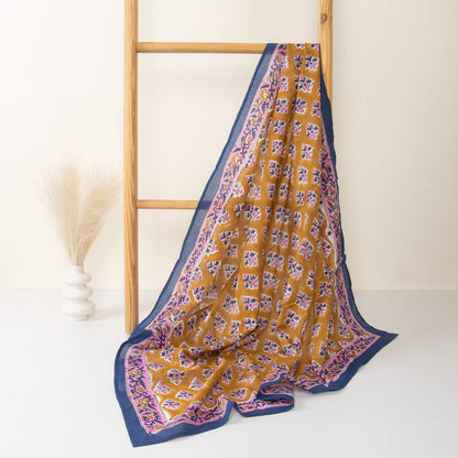 Cotton Hand Block Floral Printed Travel Scarf For Women &amp; Girls