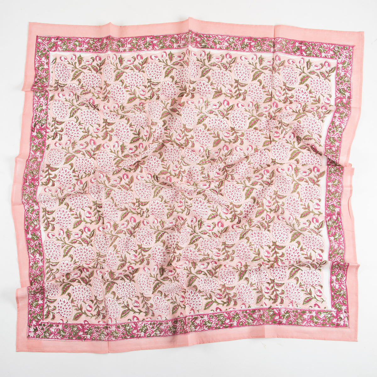 Pink Floral Sanganeri Hand Block Printed 100% Cotton Scarf