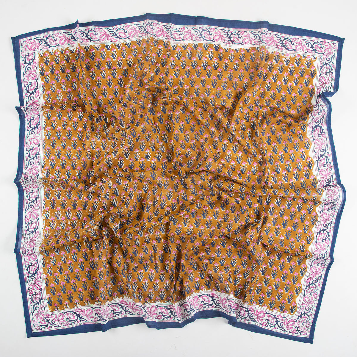 Brown Cotton Hand Printed Scarf For Outdoor