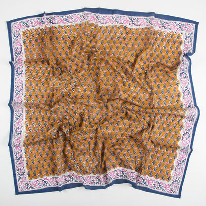 Brown Cotton Hand Printed Scarf For Outdoor