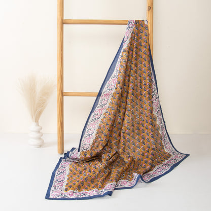Brown Cotton Hand Printed Scarf For Outdoor