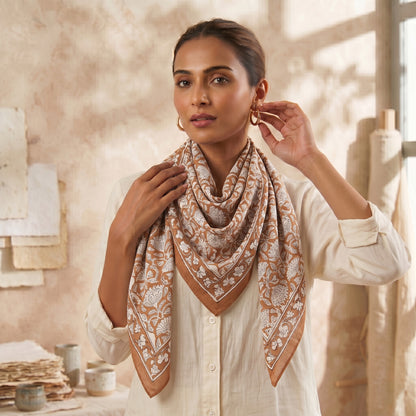 Women’s Vintage Hand Block Floral Print Scarf