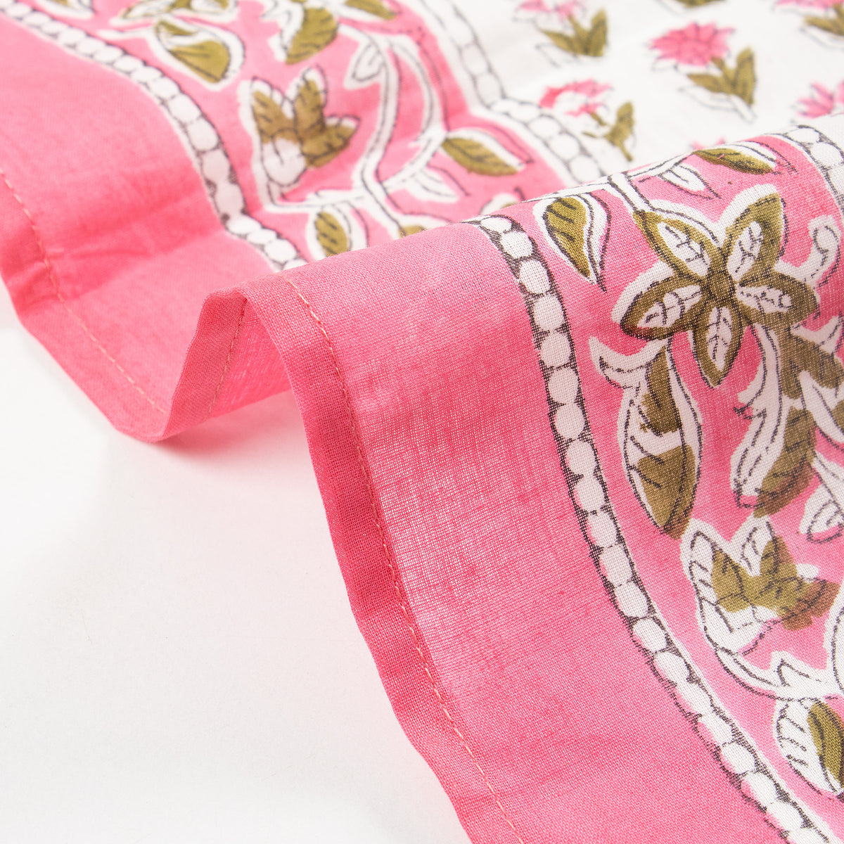 Indian Pink Floral Printed Soft Breathable Cotton Scarf for Women