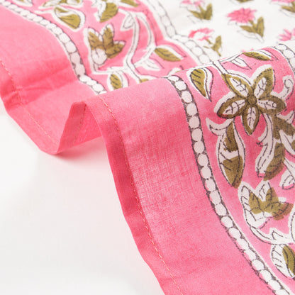 Indian Pink Floral Printed Soft Breathable Cotton Scarf for Women
