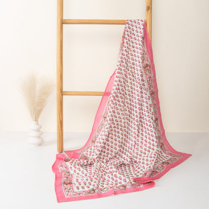 Indian Pink Floral Printed Soft Breathable Cotton Scarf for Women