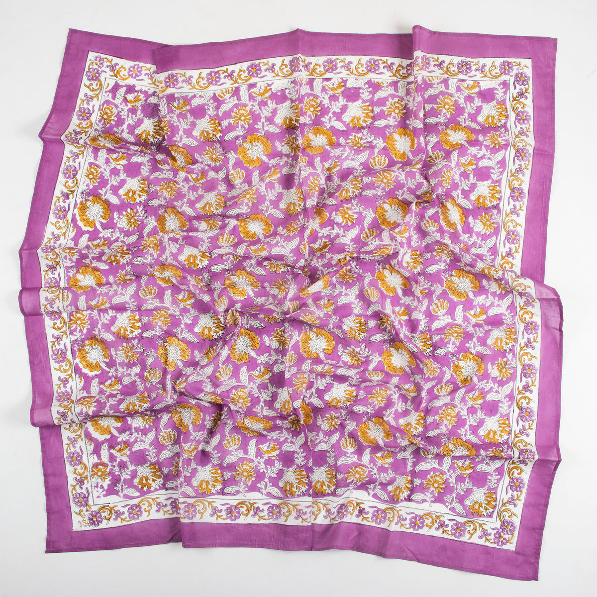 Purple Elegant Lightweight Traditional Floral Printed Cotton Scarf