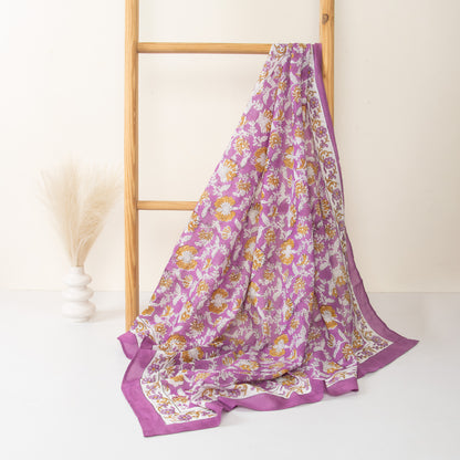 Purple Elegant Lightweight Traditional Floral Printed Cotton Scarf
