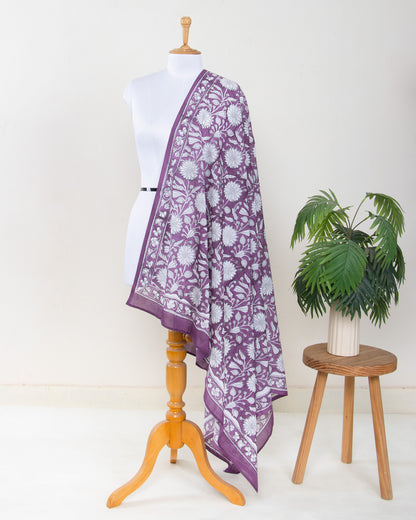 Purple Soft Breathable Cotton Block Floral Printed Sarong Wrap For Women