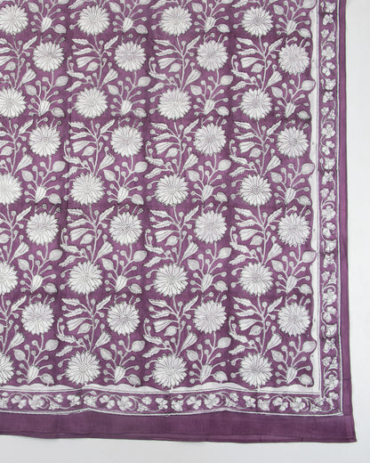 Purple Soft Breathable Cotton Block Floral Printed Sarong Wrap For Women