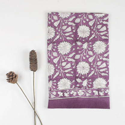Purple Soft Breathable Cotton Block Floral Printed Sarong Wrap For Women