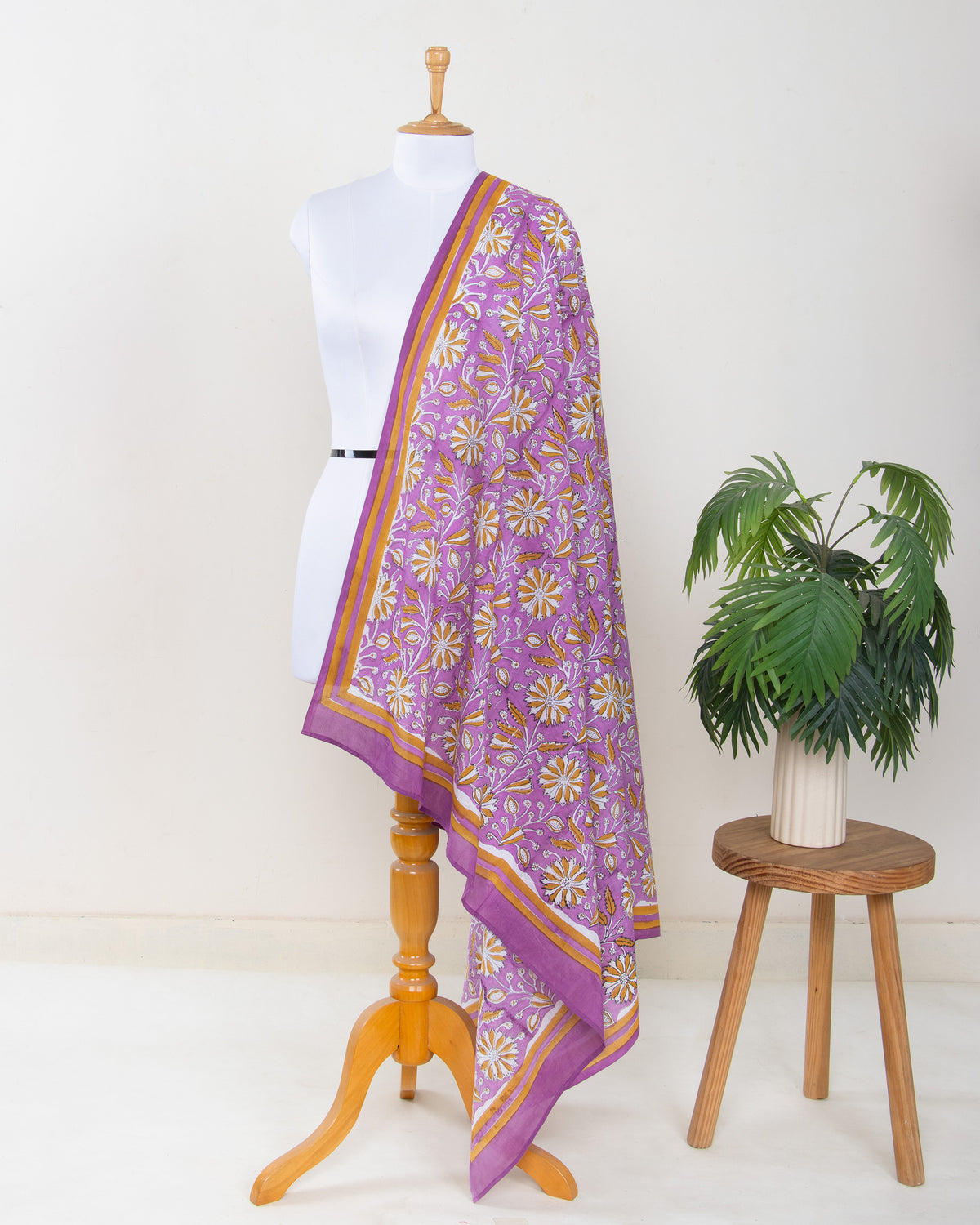Handmade Floral Block Printed Cotton Outdoor Sarong Wrap For Ladies