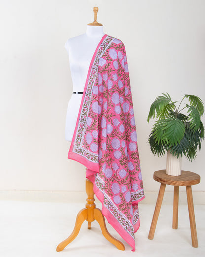 Pink Floral Cotton Handmade Beachwear For Women
