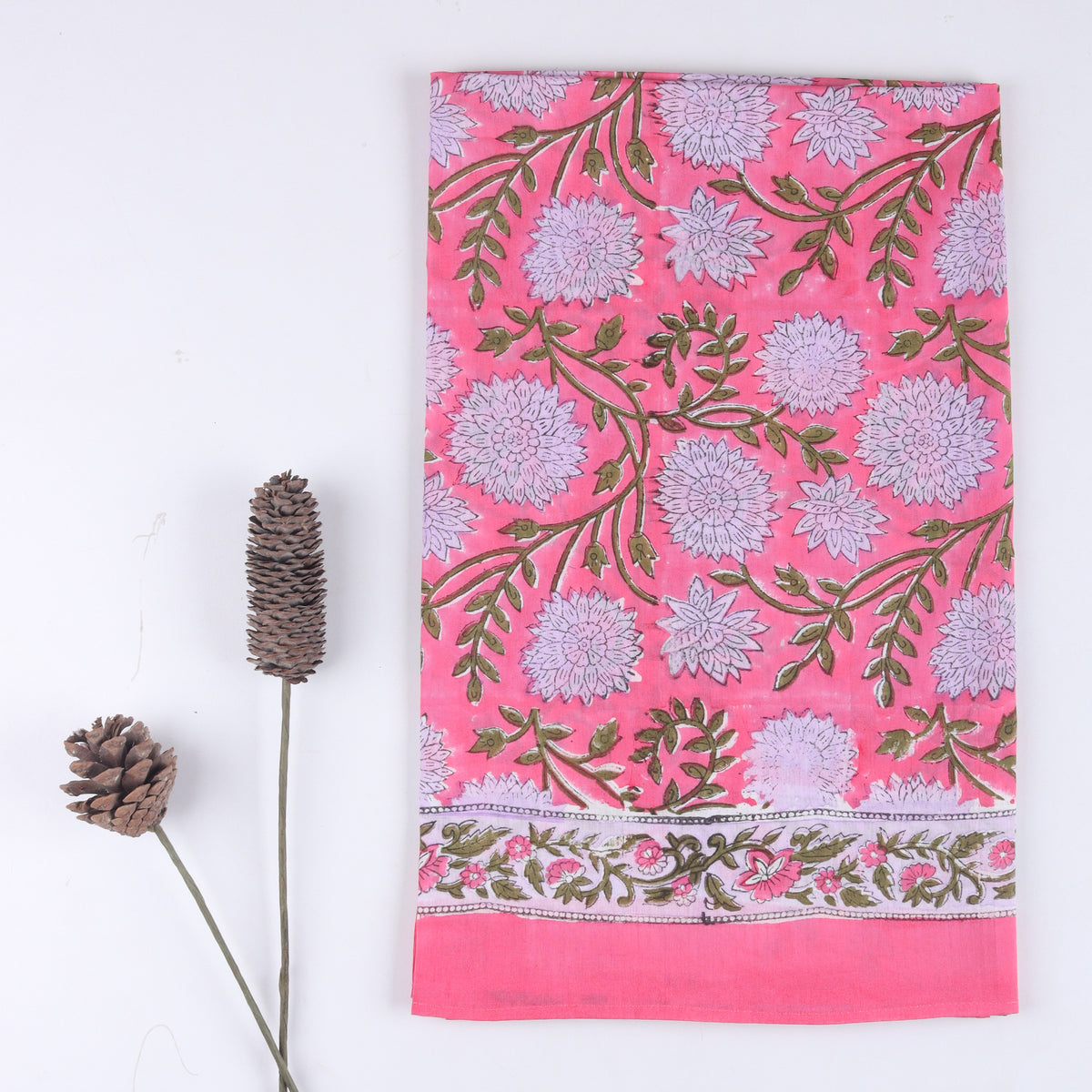 Pink Floral Cotton Handmade Beachwear For Women