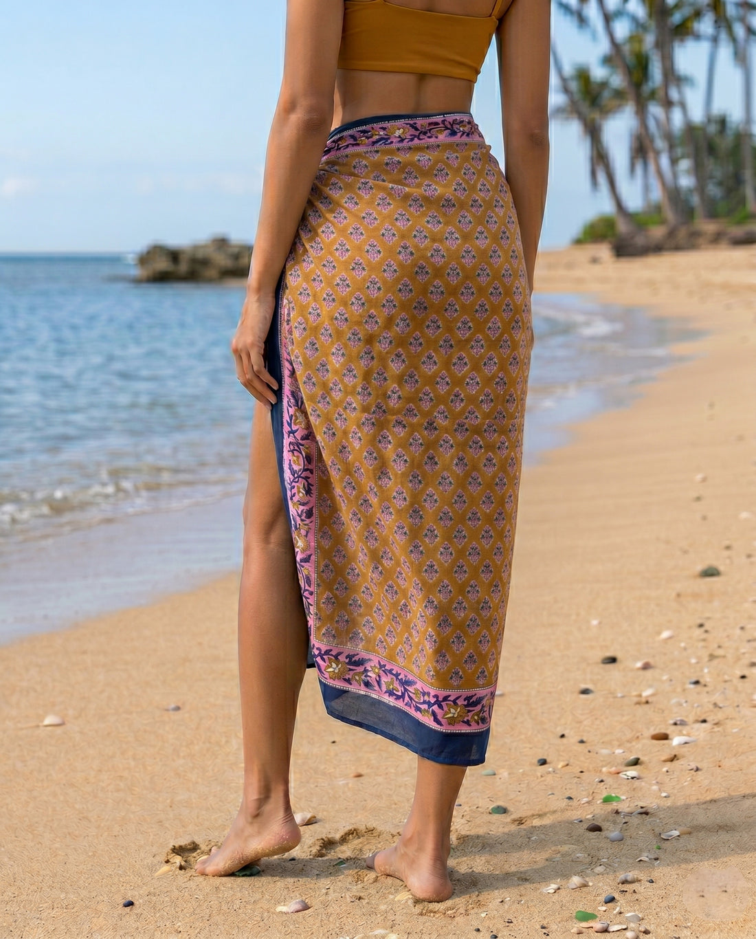 Brown Soft Floral Printed Cotton Sarong Wrap For Women