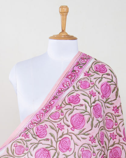 Pink Floral Hand Block Printed Cotton Sarong For Women