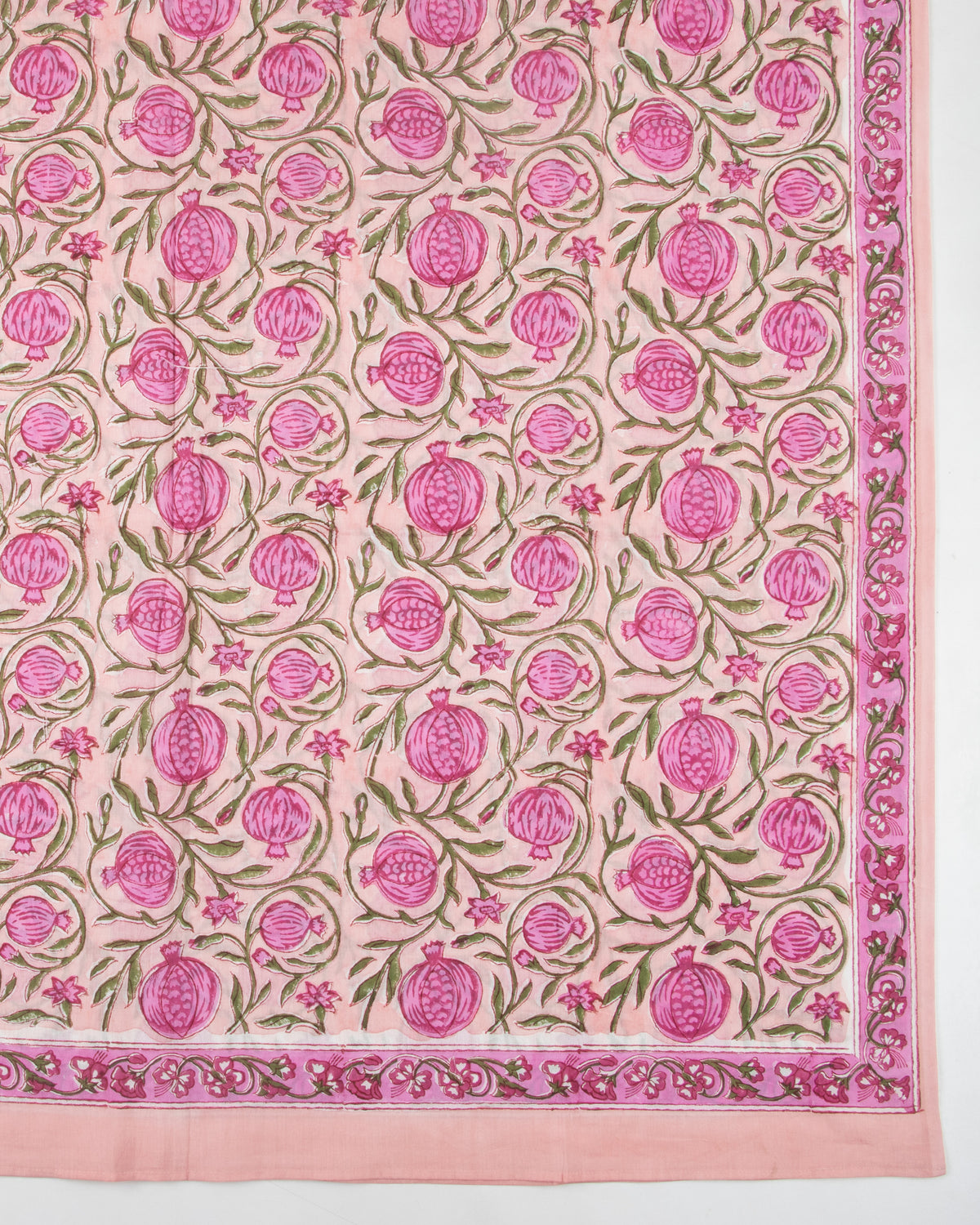Pink Floral Hand Block Printed Cotton Sarong For Women