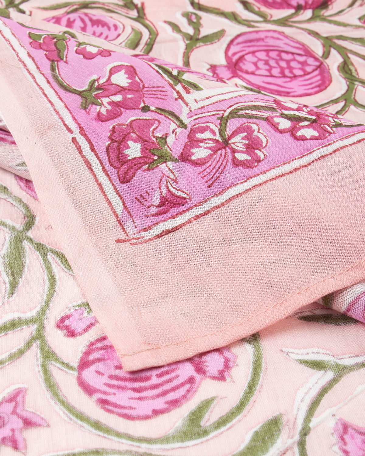 Pink Floral Hand Block Printed Cotton Sarong For Women