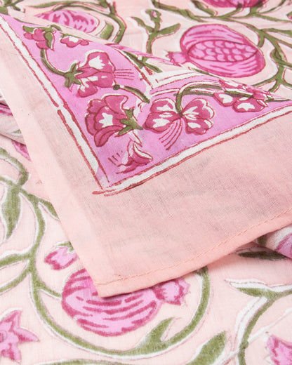 Pink Floral Hand Block Printed Cotton Sarong For Women