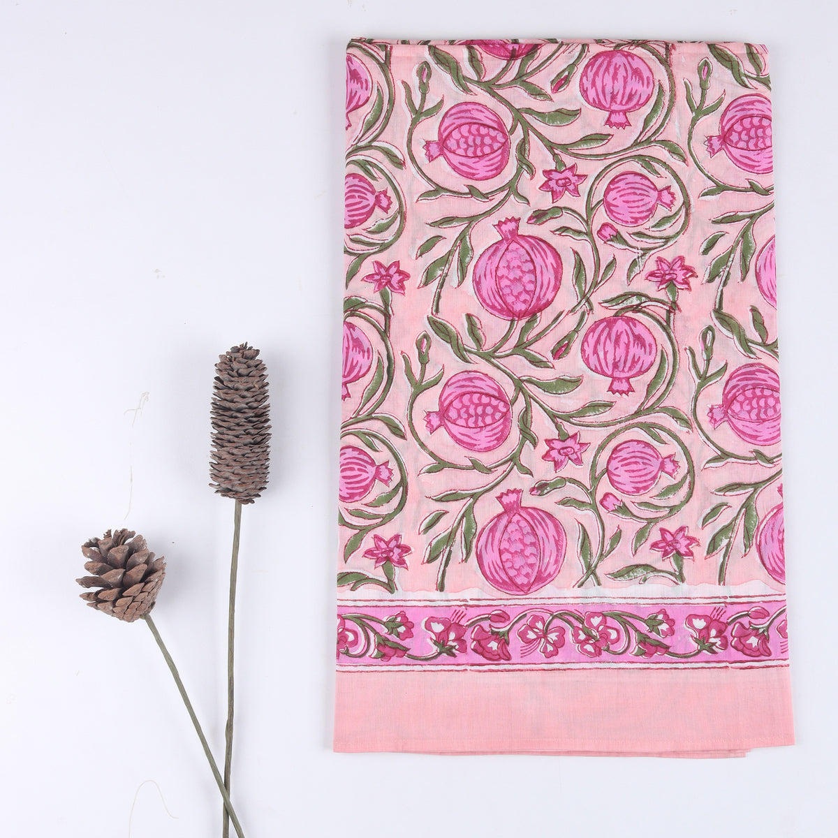 Pink Floral Hand Block Printed Cotton Sarong For Women