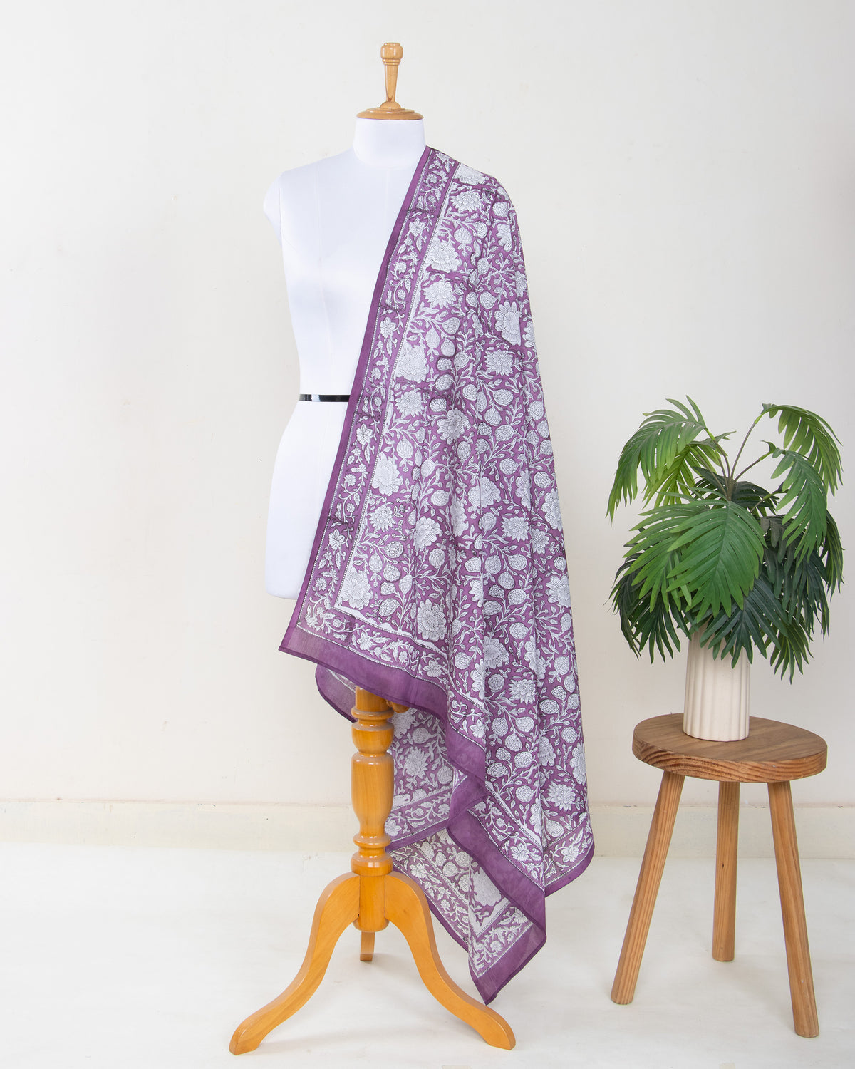 Purple Cotton Hand Block Floral Printed Beachwear For Ladies