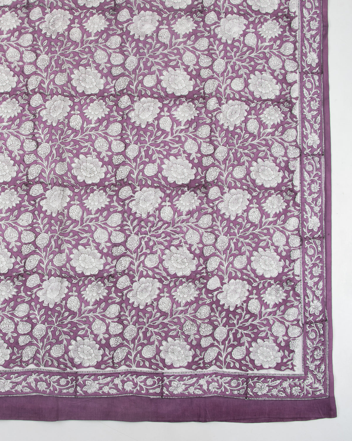 Purple Cotton Hand Block Floral Printed Beachwear For Ladies