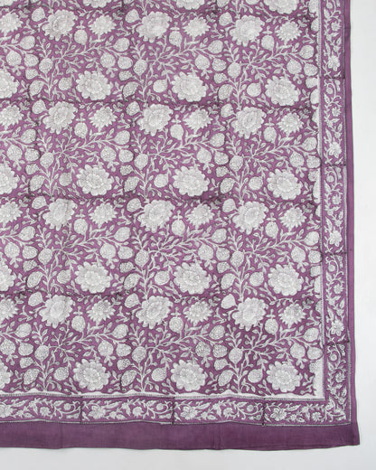 Purple Cotton Hand Block Floral Printed Beachwear For Ladies