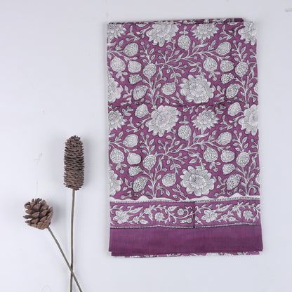 Purple Cotton Hand Block Floral Printed Beachwear For Ladies