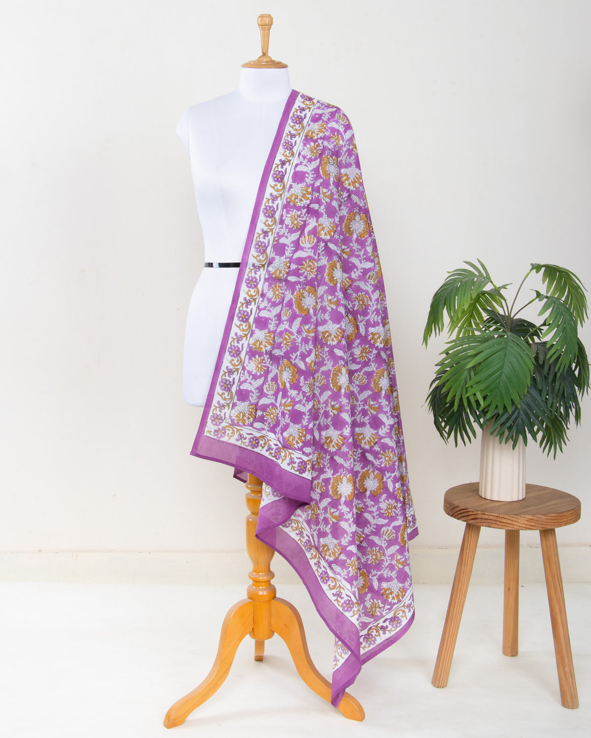 Women’s Purple Floral Printed Cotton Sarong with Border