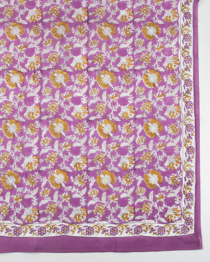 Women’s Purple Floral Printed Cotton Sarong with Border