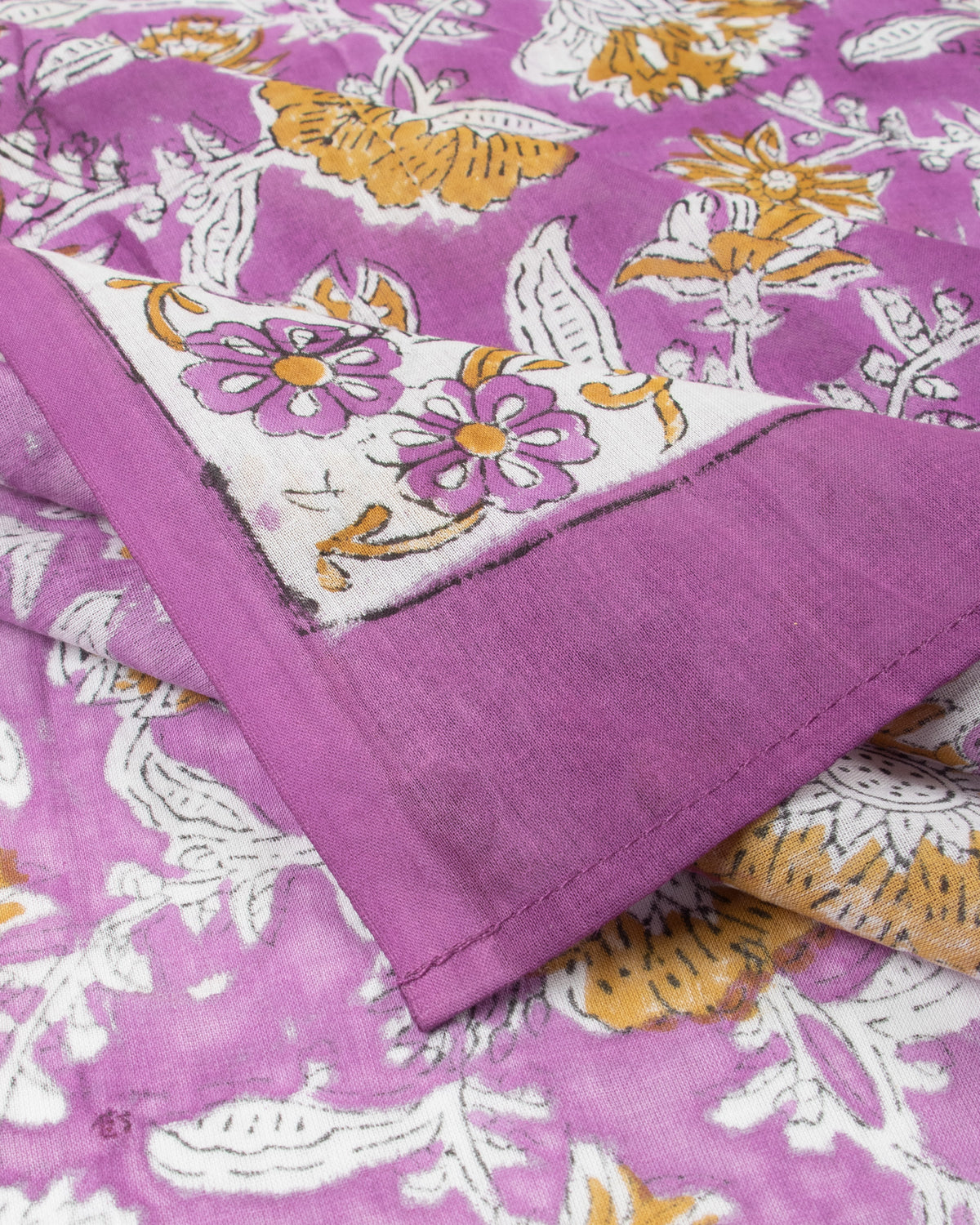 Women’s Purple Floral Printed Cotton Sarong with Border