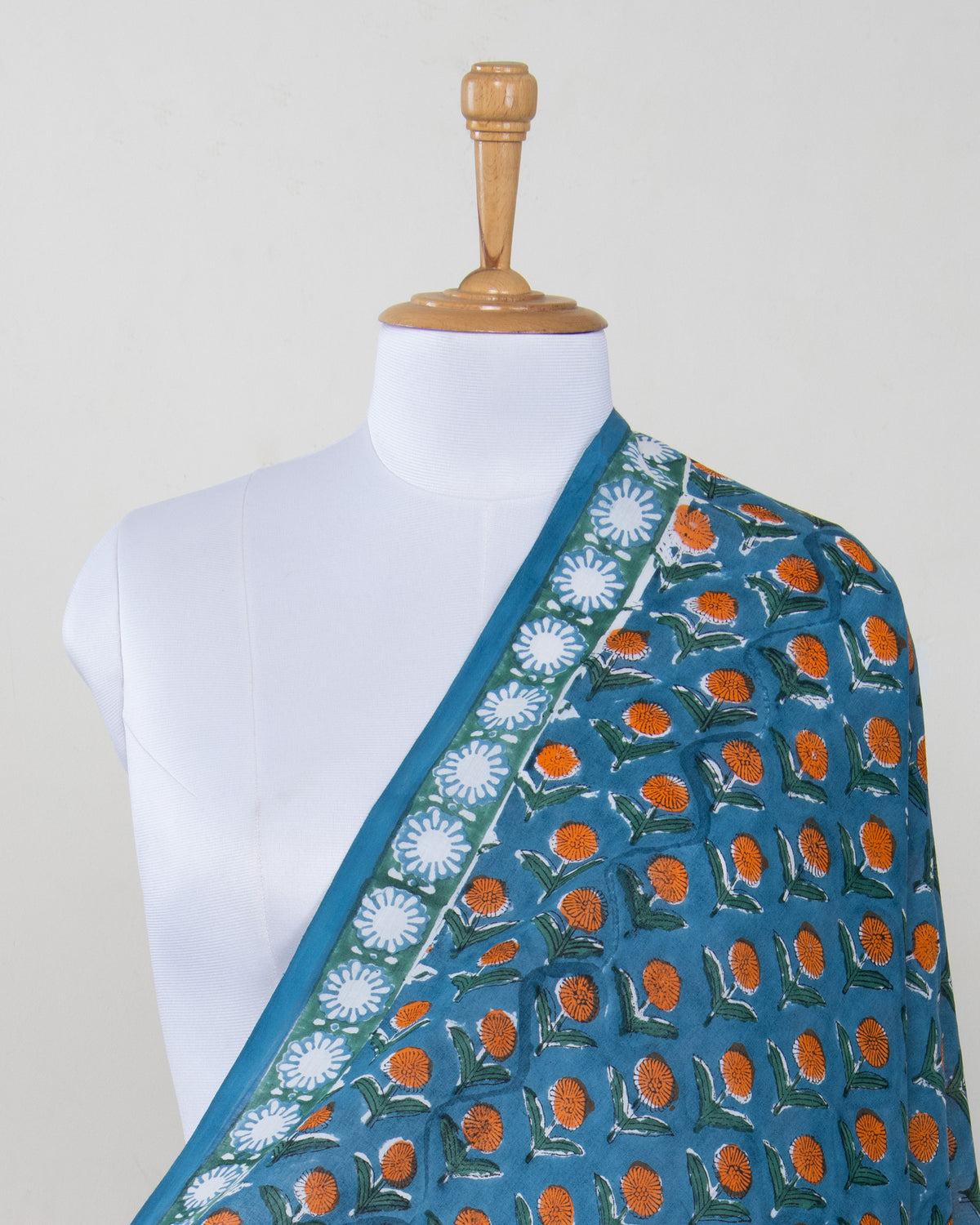 Blue Hand Block Floral Printed Cotton Sarong For Beach