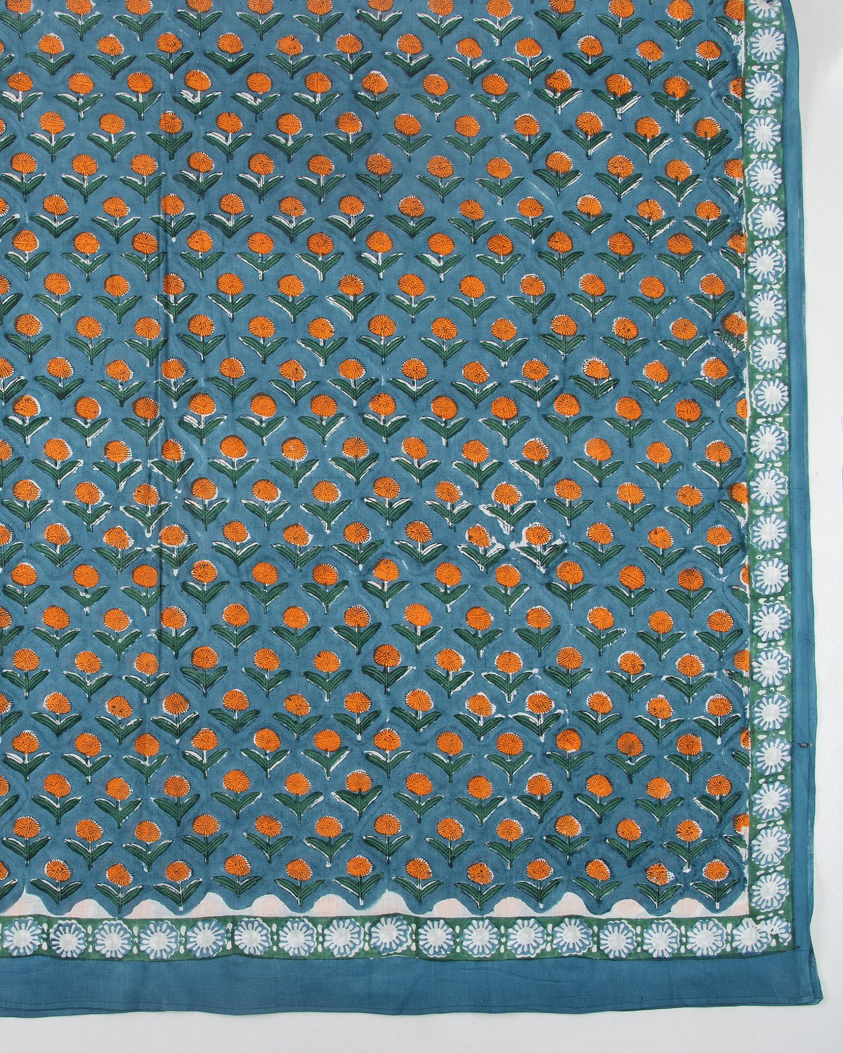 Blue Hand Block Floral Printed Cotton Sarong For Beach