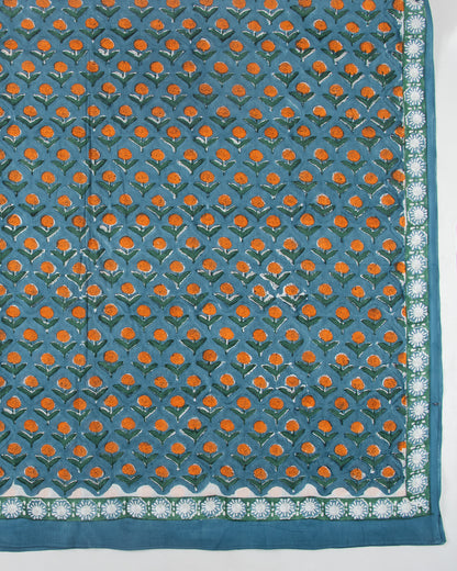 Blue Hand Block Floral Printed Cotton Sarong For Beach