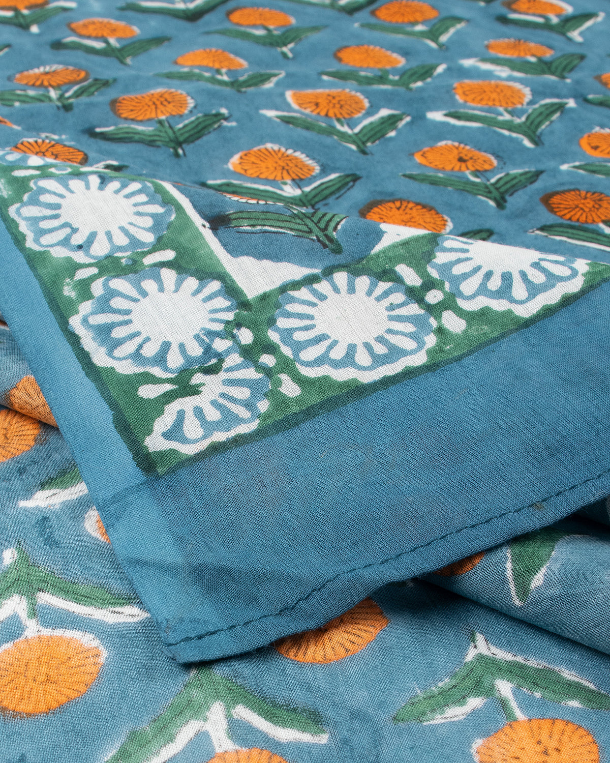 Blue Hand Block Floral Printed Cotton Sarong For Beach