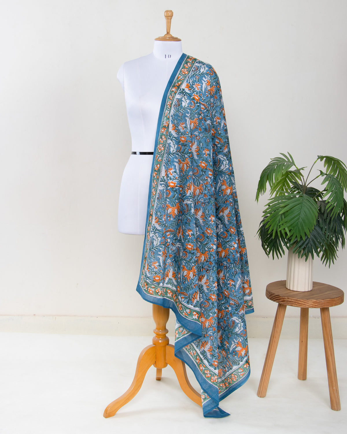 New Cotton Hand Block Turquoise Floral Printed Sarong Wrap