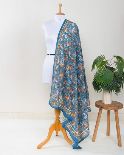 New Cotton Hand Block Turquoise Floral Printed Sarong Wrap