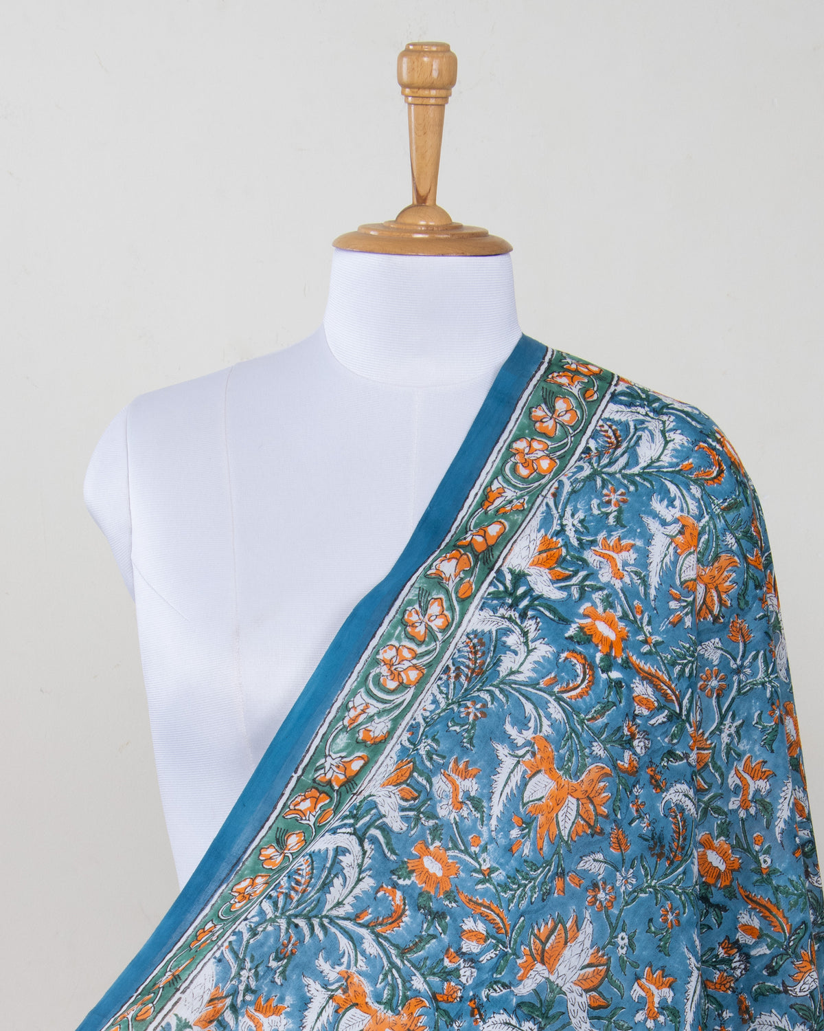 New Cotton Hand Block Turquoise Floral Printed Sarong Wrap