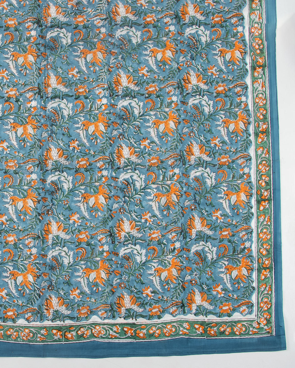 New Cotton Hand Block Turquoise Floral Printed Sarong Wrap