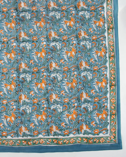 New Cotton Hand Block Turquoise Floral Printed Sarong Wrap