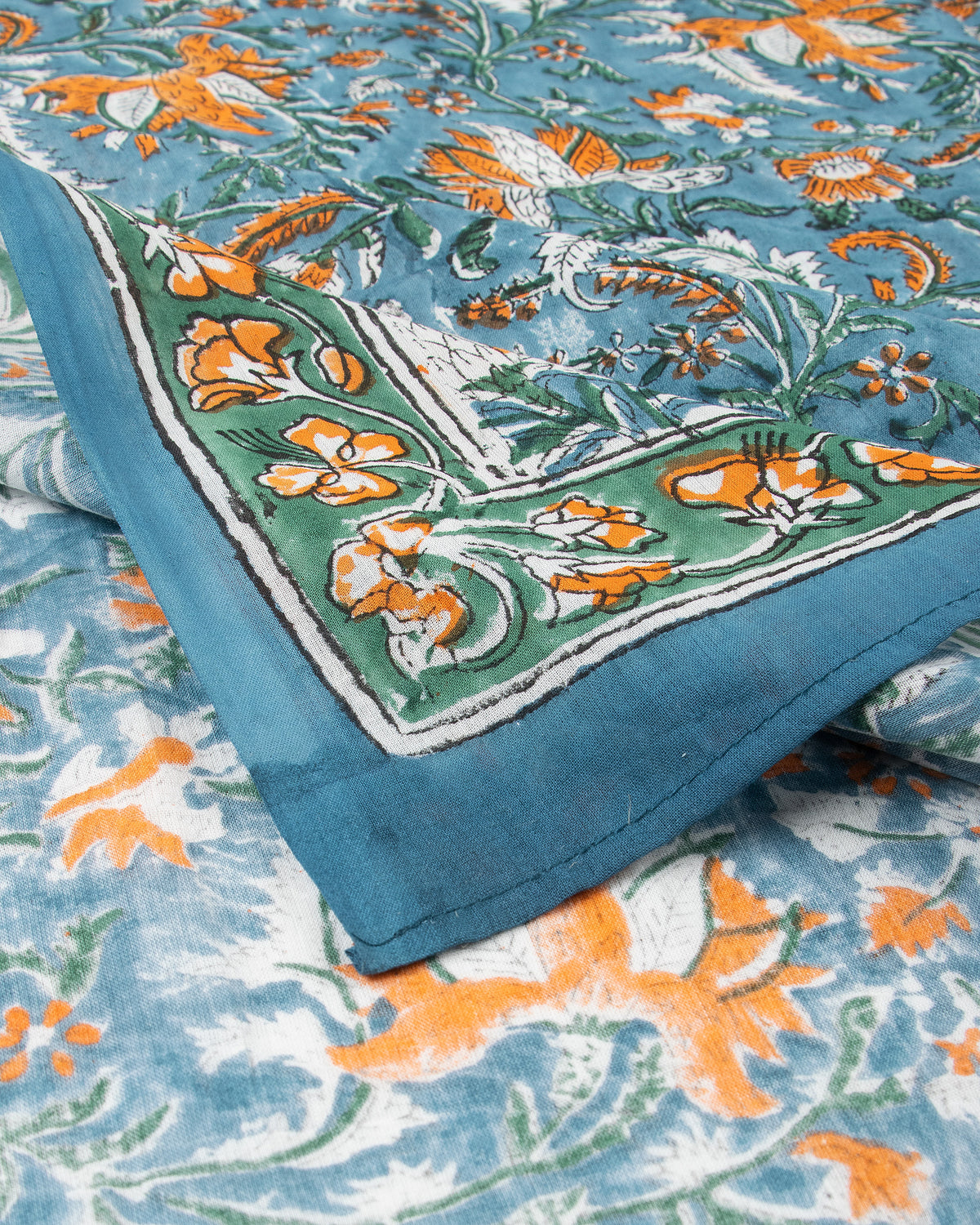 New Cotton Hand Block Turquoise Floral Printed Sarong Wrap