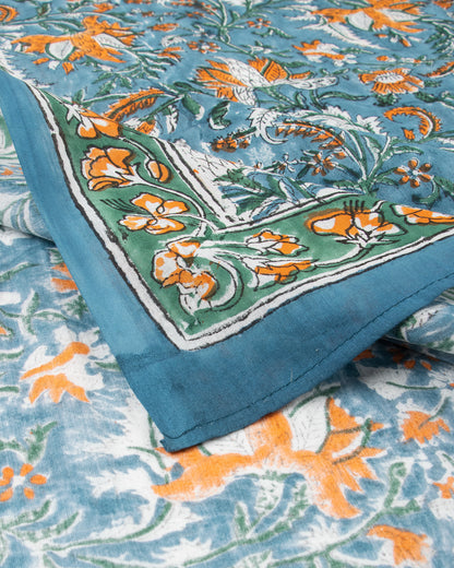 New Cotton Hand Block Turquoise Floral Printed Sarong Wrap