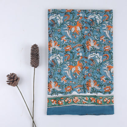 New Cotton Hand Block Turquoise Floral Printed Sarong Wrap