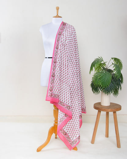 Cotton Hand Block Pink Booti Printed Breathable Beach Sarong for Women